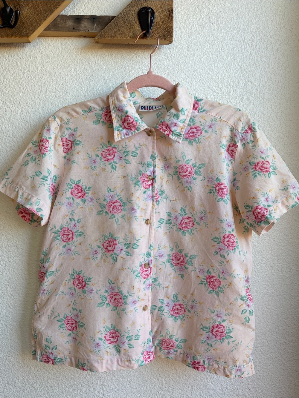Vintage Floral Print Collared Camp Shirt Small